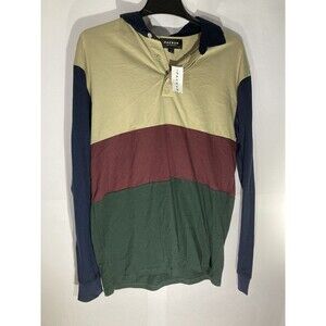 PacSun Long Sleeve Rugby Shirt Mens Small NWT Colorblock Polo Tan Burgundy Green
